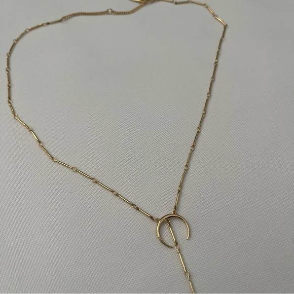 Luv AJ x Rachel Zoe Crescent Moon Pave Tusk Gold Tone Lariat Crystal Necklace - Picture 10 of 16